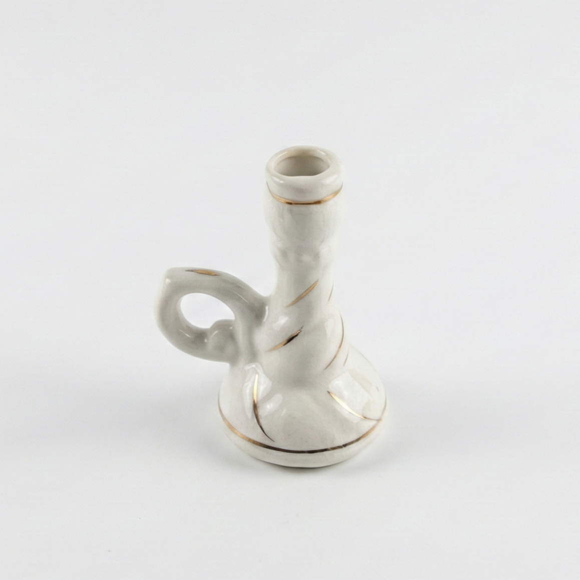 White Ceramic Pawn Candle Holder with Decorative Handle