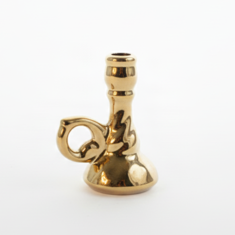 Gold Ceramic Candle Holder with Decorative Handle