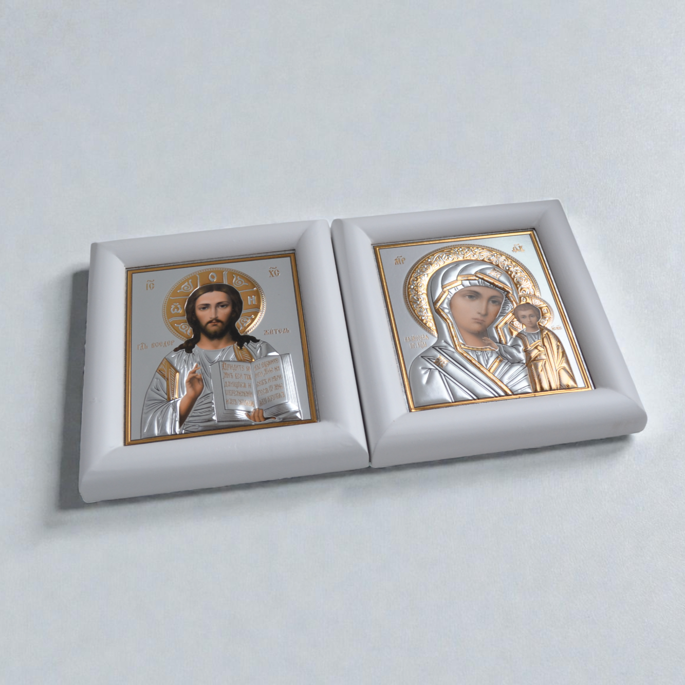 Jesus Christ and Virgin Mary Wedding Silver Icon Set in Kiot 13x15 cm