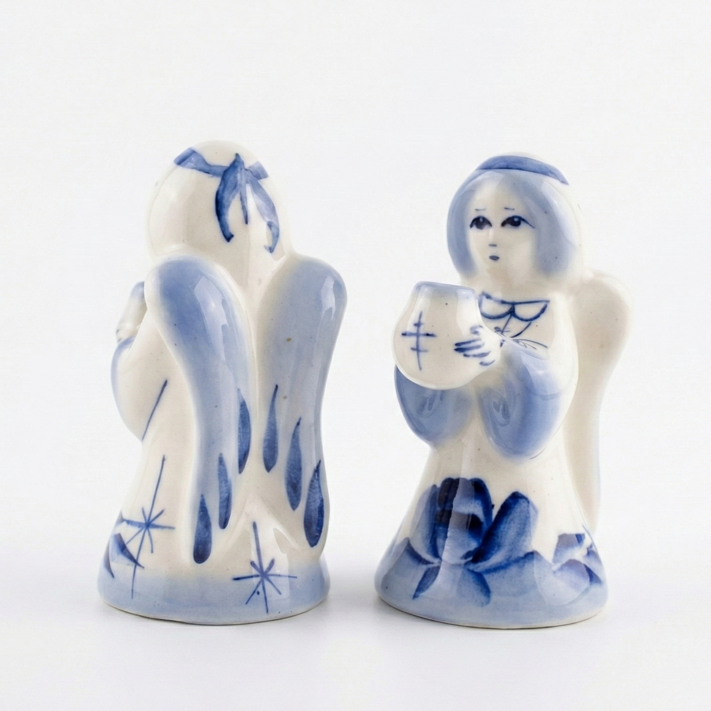 Ceramic Girl Candle Holder with Gzhel Painting