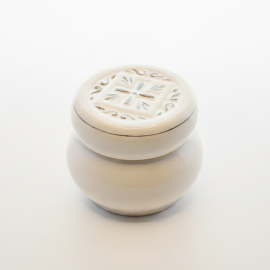 White Ceramic Prosphora Vessel with Relief Ornament