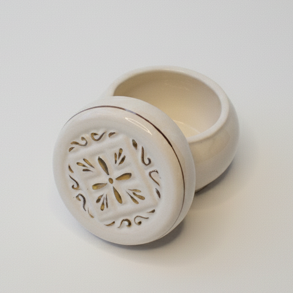 White Ceramic Prosphora Vessel with Relief Ornament