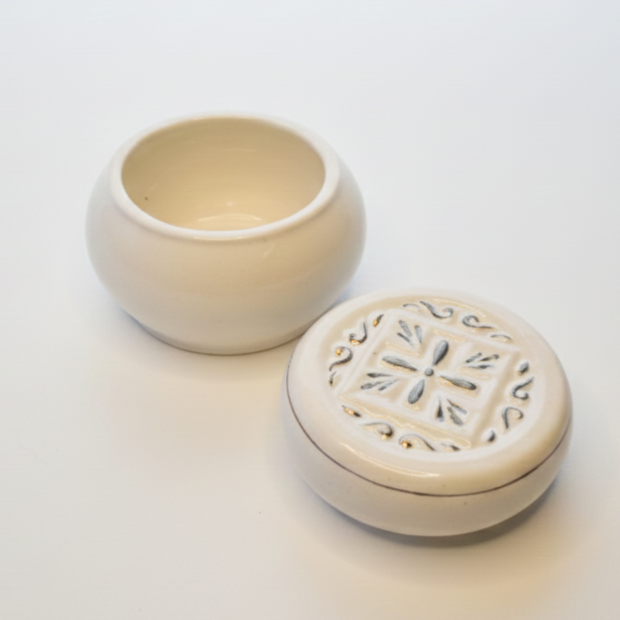 White Ceramic Prosphora Vessel with Relief Ornament