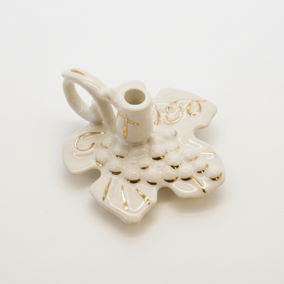 White Ceramic Grape Leaf Candle Holder