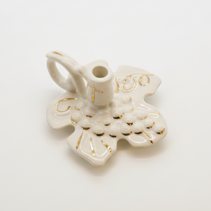 White Ceramic Grape Leaf Candle Holder