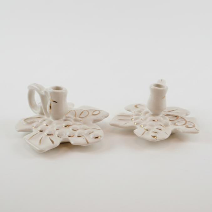 White Ceramic Grape Leaf Candle Holder