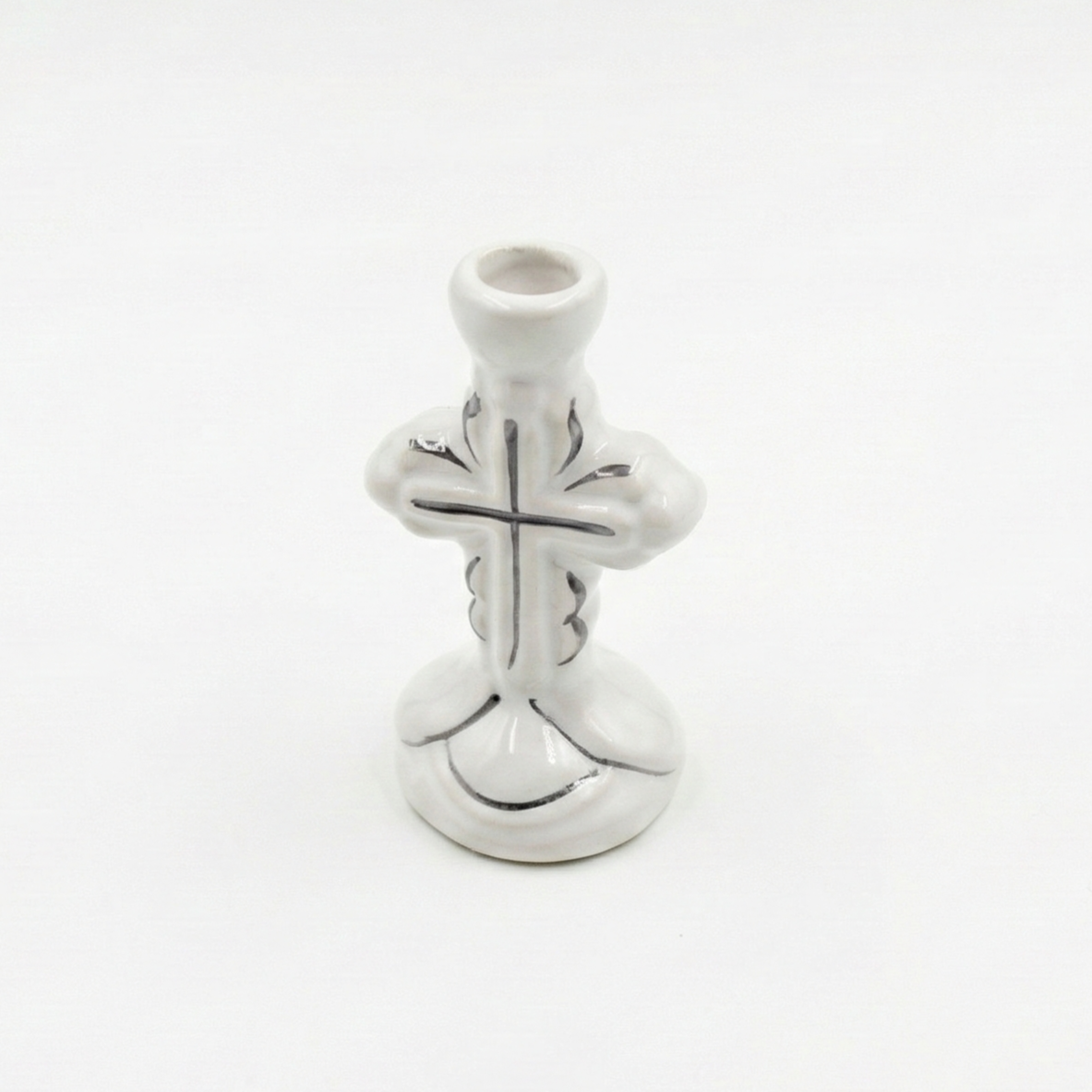 White Ceramic Cross Candle Holder
