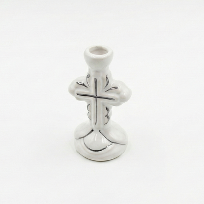 White Ceramic Cross Candle Holder
