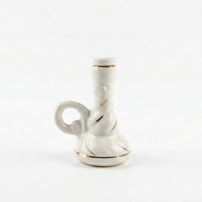 White Ceramic Pawn Candle Holder with Decorative Handle