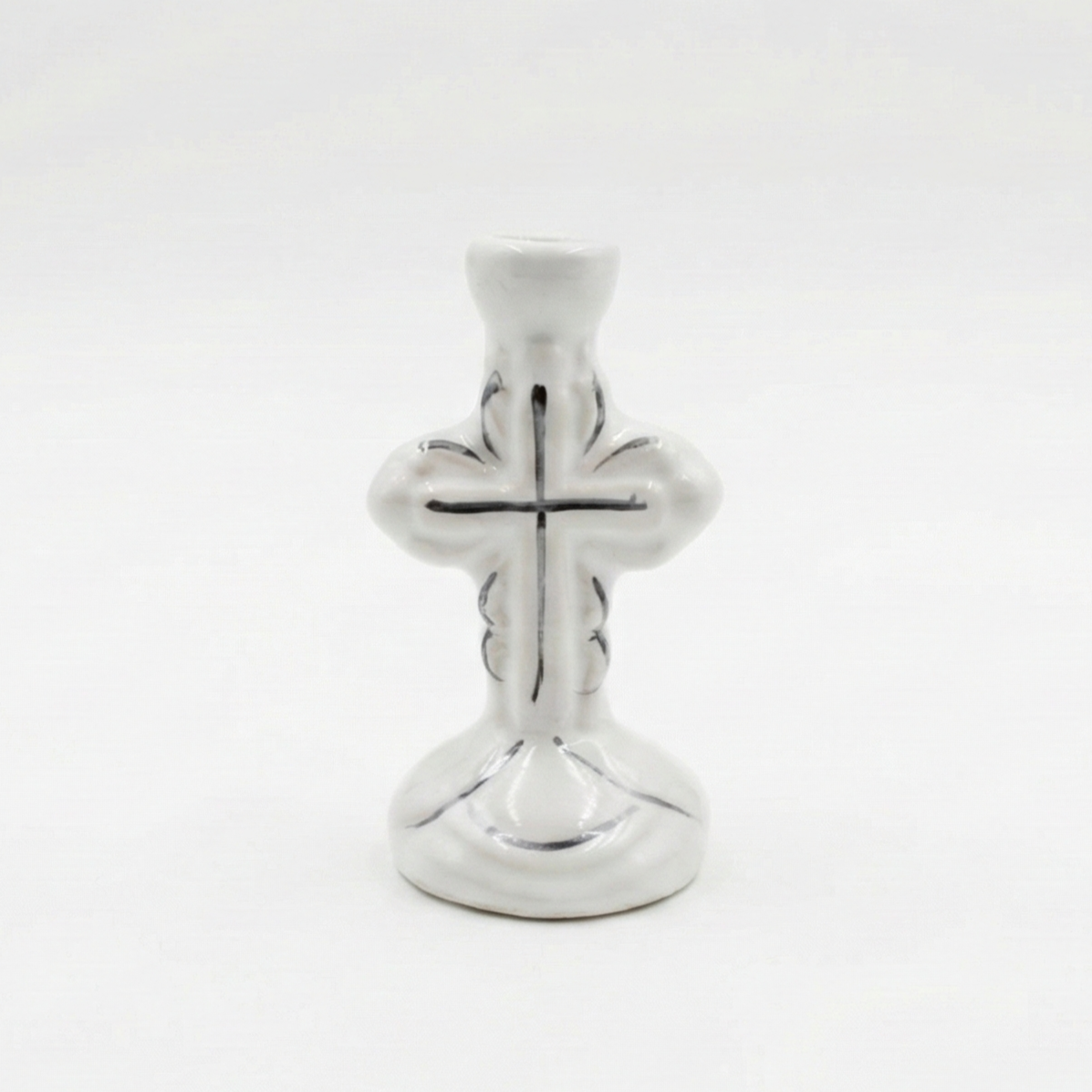 White Ceramic Cross Candle Holder