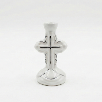 White Ceramic Cross Candle Holder