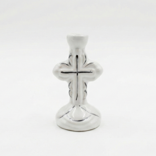 White Ceramic Cross Candle Holder