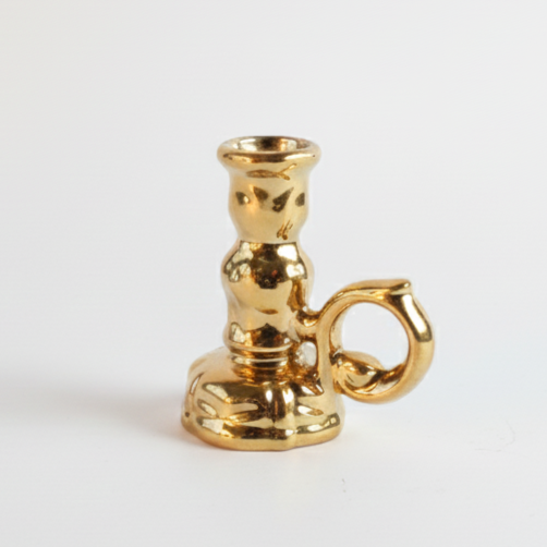 Gold Ceramic Candle Holder with Loop Handle
