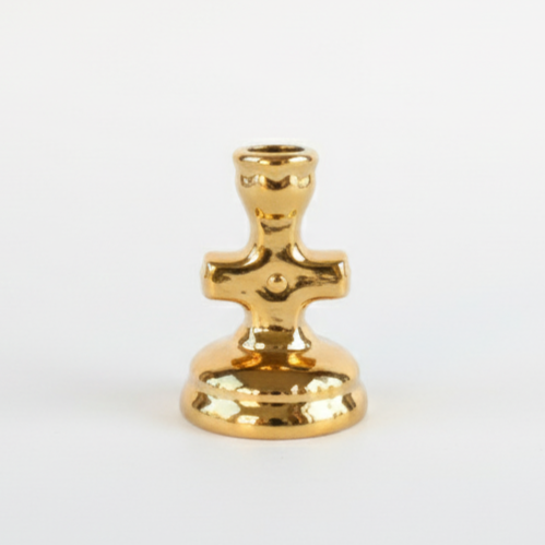 Gold Ceramic Candle Holder with Cross Shaft