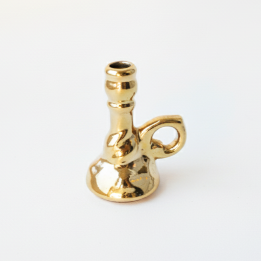 Gold Ceramic Candle Holder with Decorative Handle