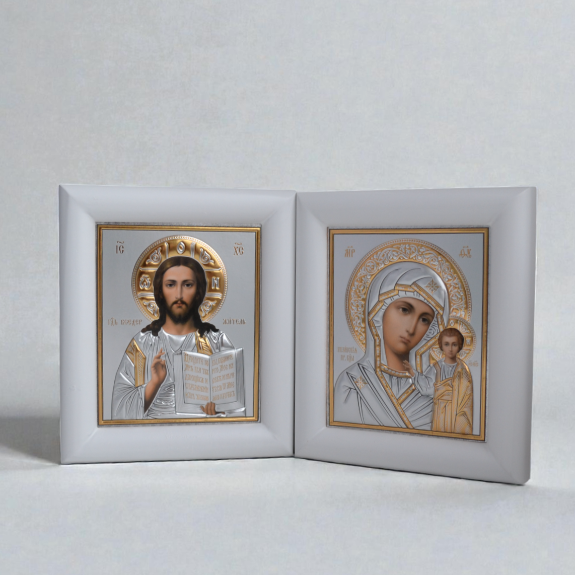 Jesus Christ and Virgin Mary Wedding Silver Icon Set in Kiot 13x15 cm