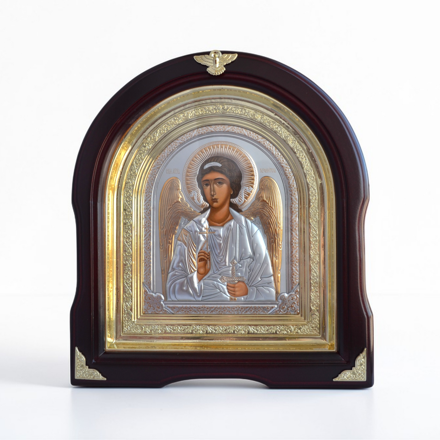 Guardian Angel Icon in Arched Kiot 27x24 cm