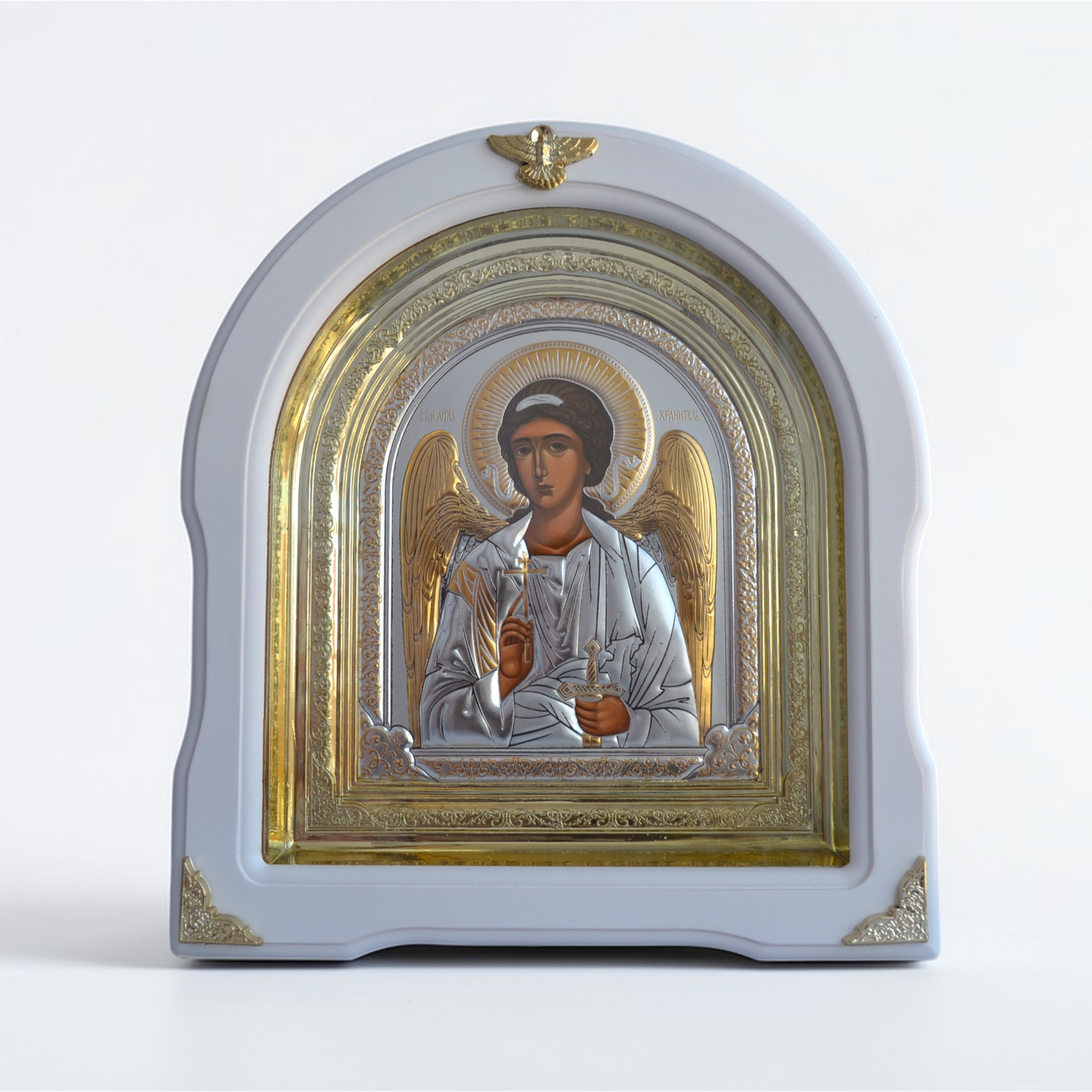Guardian Angel Icon in Arched Kiot 27x24 cm