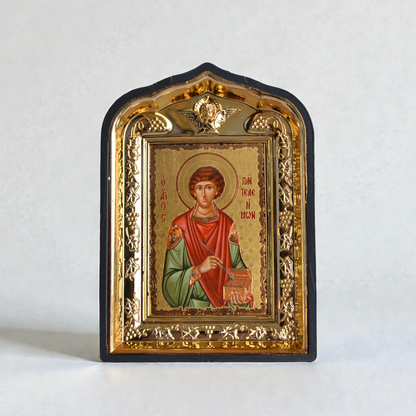 Saint Panteleimon icon in plastic frame 14x10 cm