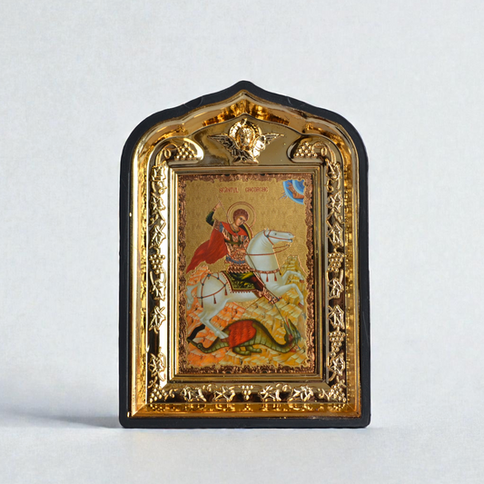 Saint George the Victorious icon in plastic frame 14x10 cm