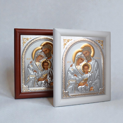 Holy Family Silver Icon in Kiot 18x21 cm