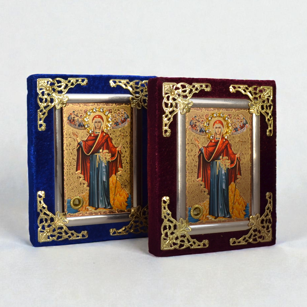 Theotokos of Mount Athos icon in velvet frame 9x12 cm