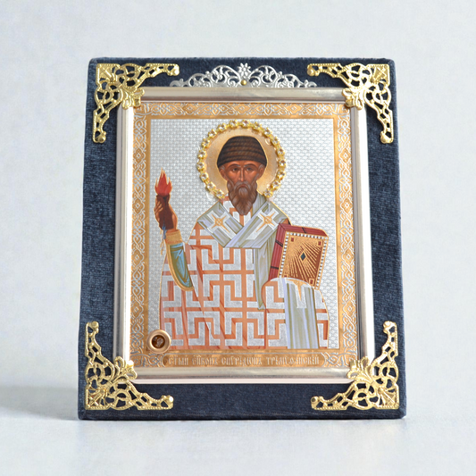 Saint Spyridon Icon in Velvet Frame 13x15 cm