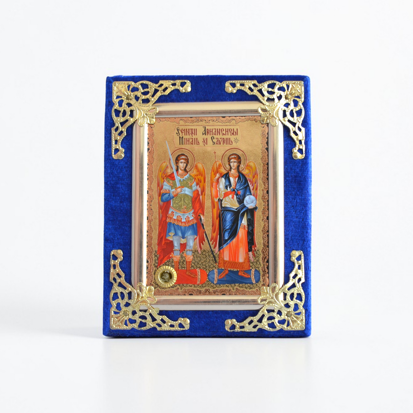 Archangels Michael and Gabriel Icon in Velvet Frame 9x12 cm