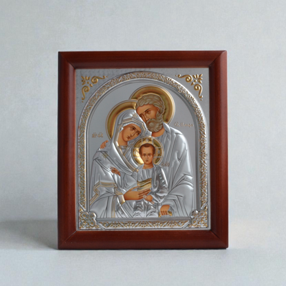 Holy Family Silver Icon in Kiot 18x21 cm