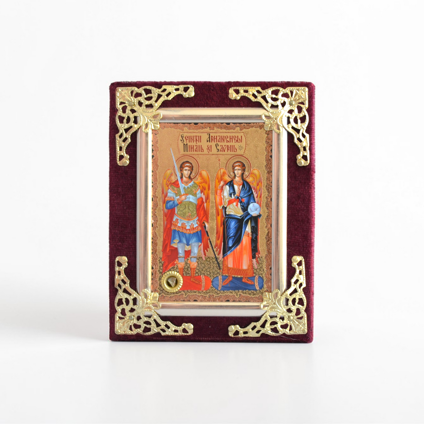 Archangels Michael and Gabriel Icon in Velvet Frame 9x12 cm
