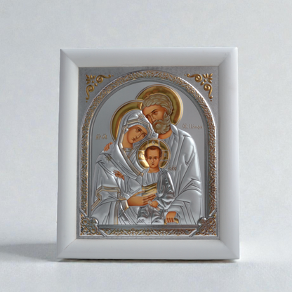Holy Family Silver Icon in Kiot 18x21 cm