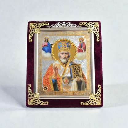 Saint Nicholas Icon in Velvet Frame 13x15 cm
