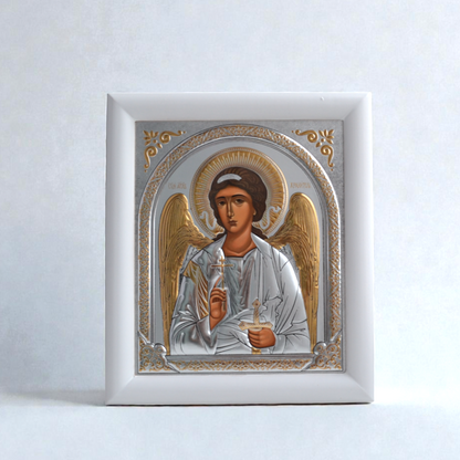 Guardian Angel Silver Icon in Kiot 18x21 cm