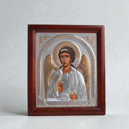 Guardian Angel Silver Icon in Kiot 18x21 cm