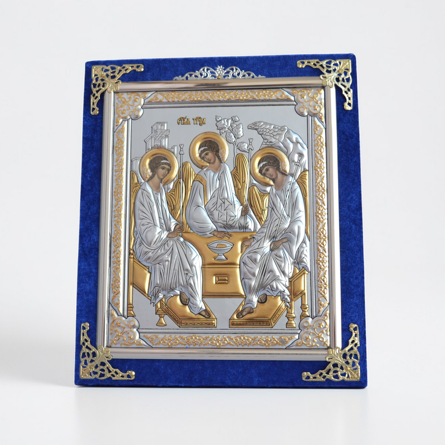 Holy Trinity Icon in Velvet Frame 18x21 cm