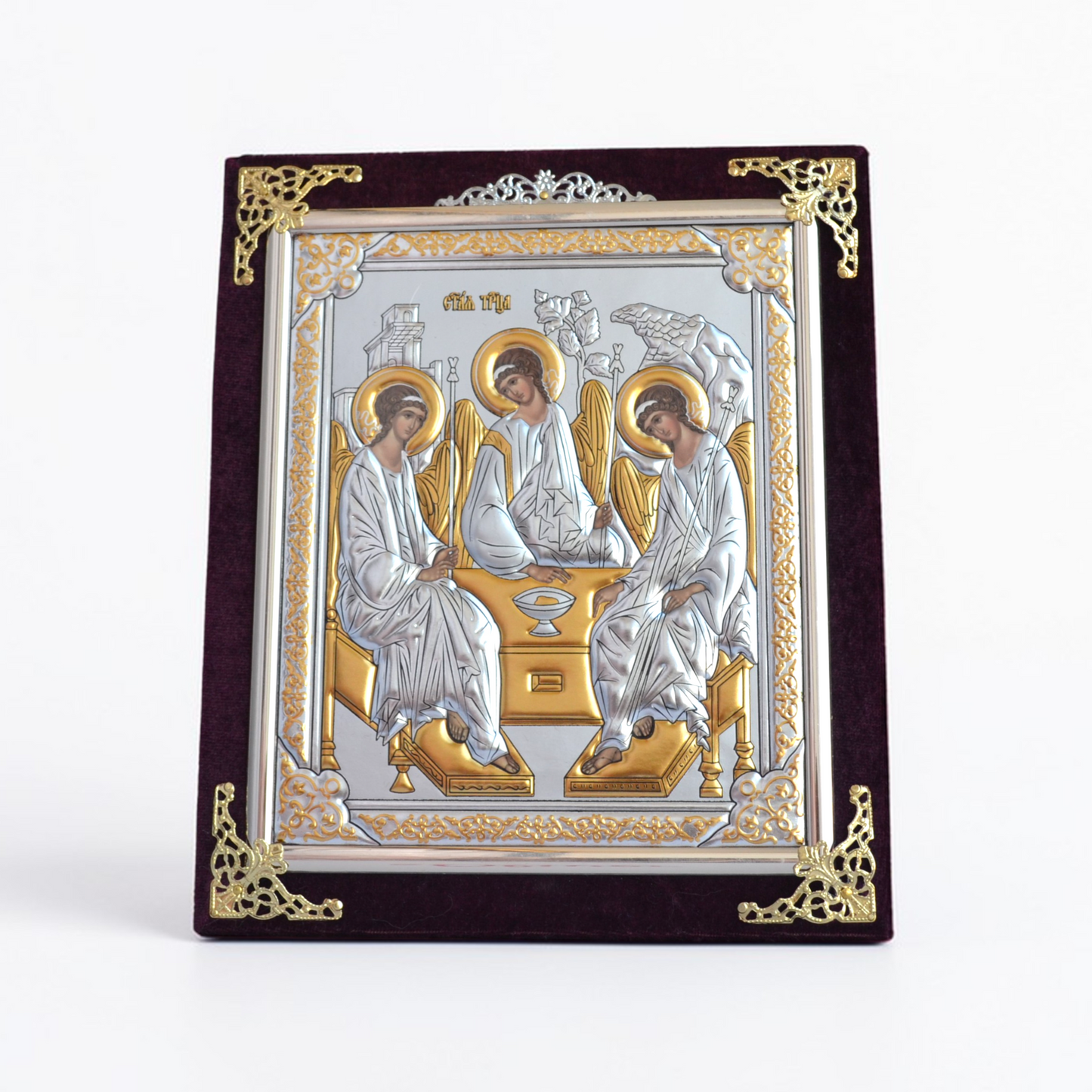 Holy Trinity Icon in Velvet Frame 18x21 cm