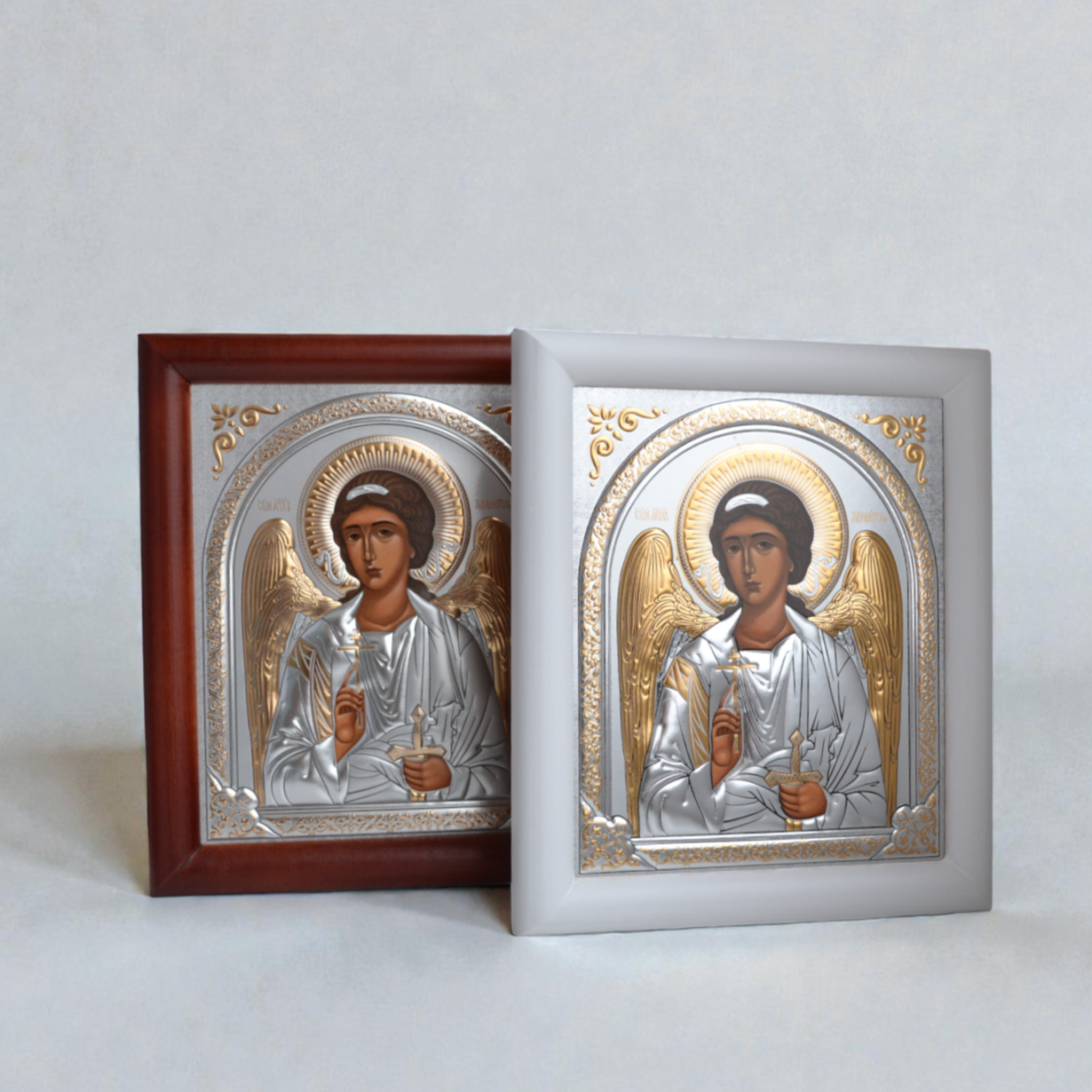 Guardian Angel Silver Icon in Kiot 18x21 cm