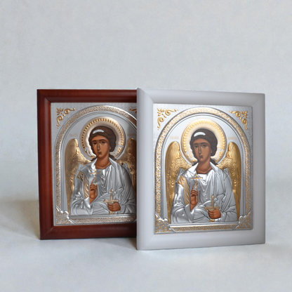 Guardian Angel Silver Icon in Kiot 18x21 cm