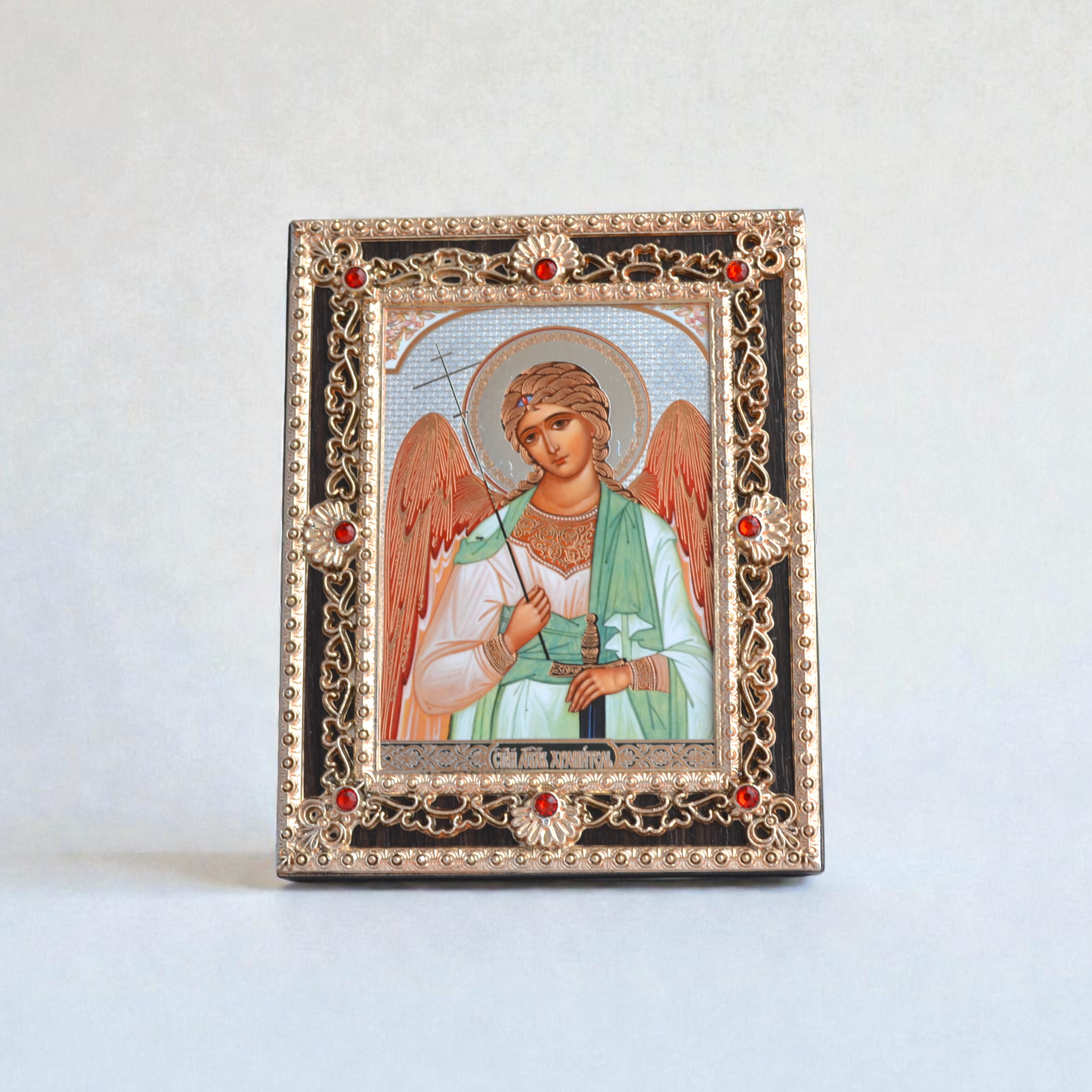 Guardian Angel Icon with Decorative Frame 11.5 x 15 cm
