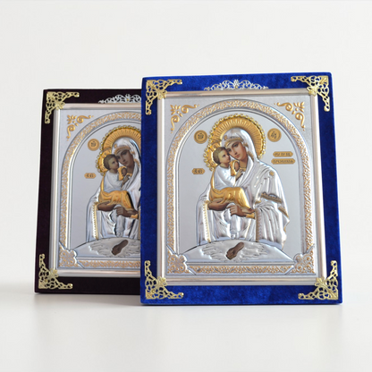 Jerusalem Mother of God Icon in Velvet Frame 18x21 cm