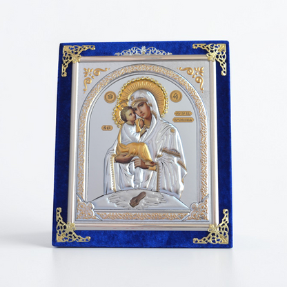 Jerusalem Mother of God Icon in Velvet Frame 18x21 cm