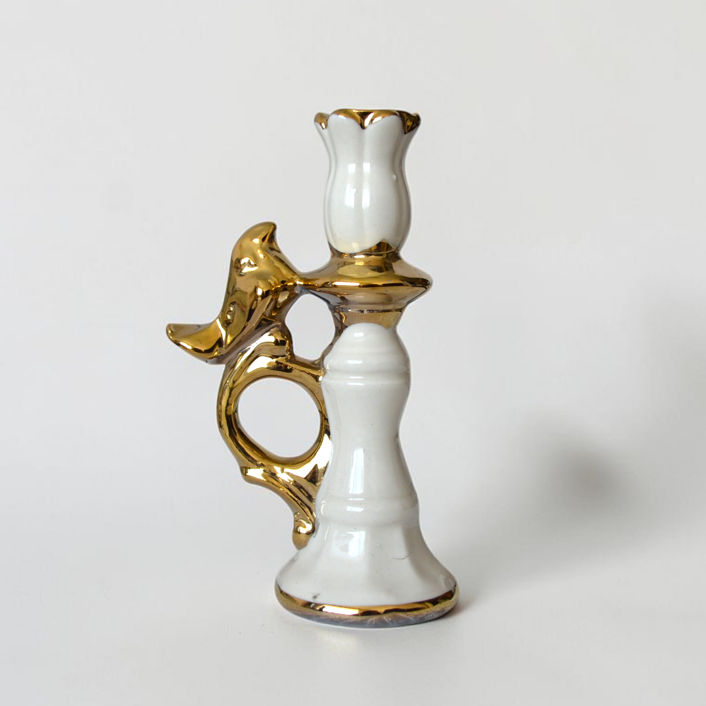 Ceramic Candle Holder with Decorative Bird Gold Handel