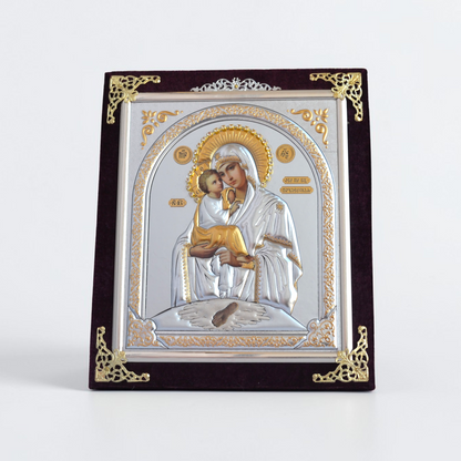 Jerusalem Mother of God Icon in Velvet Frame 18x21 cm