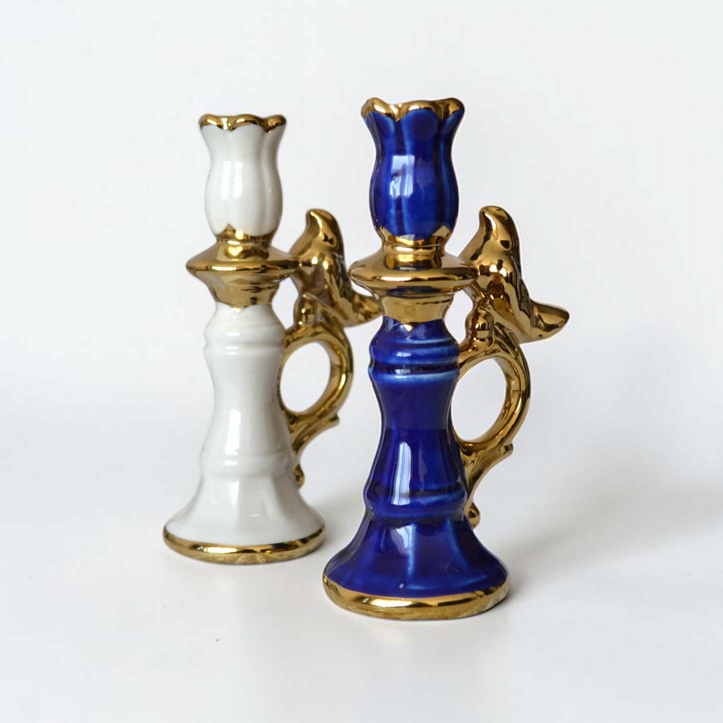 Ceramic Candle Holder with Decorative Bird Gold Handel