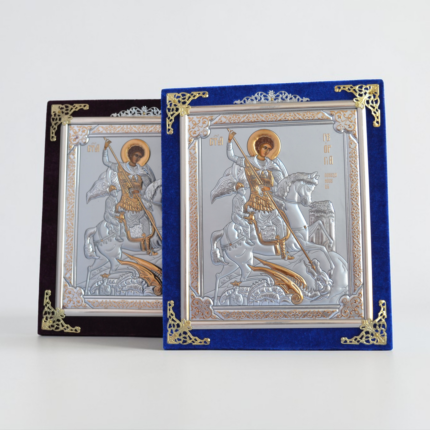 Saint George the Victorious Icon in Velvet Frame 18х21