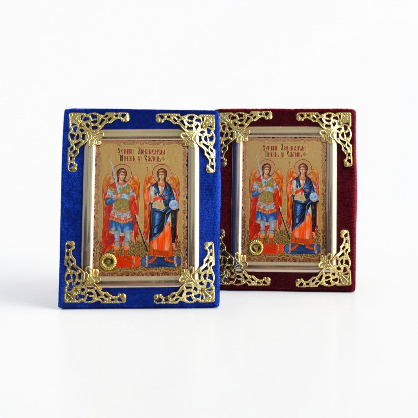 Archangels Michael and Gabriel Icon in Velvet Frame 9x12 cm