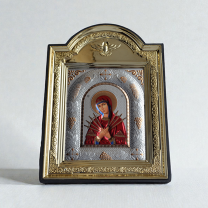 Seven Arrows Virgin Mary Icon in plastic frame