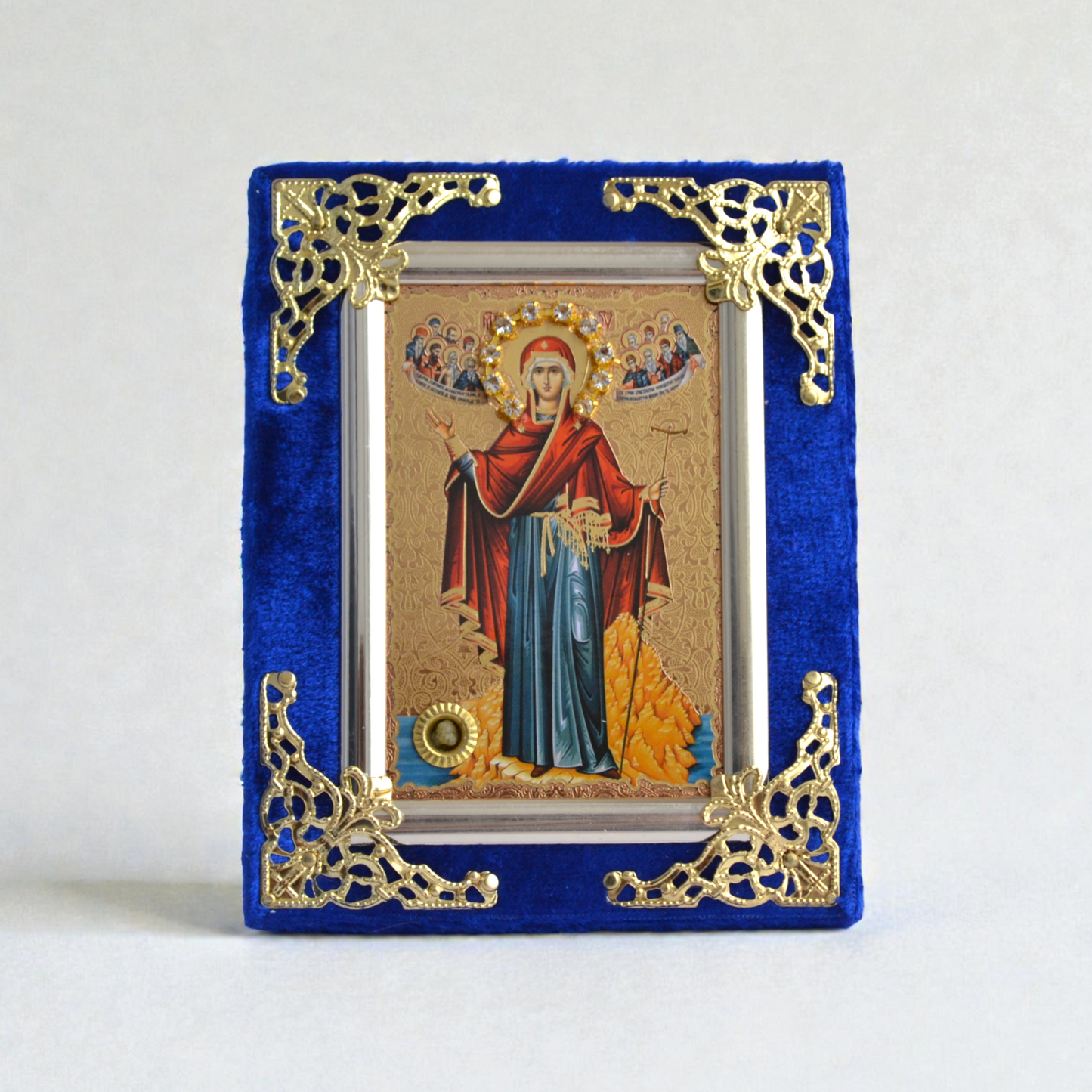 Theotokos of Mount Athos icon in velvet frame 9x12 cm