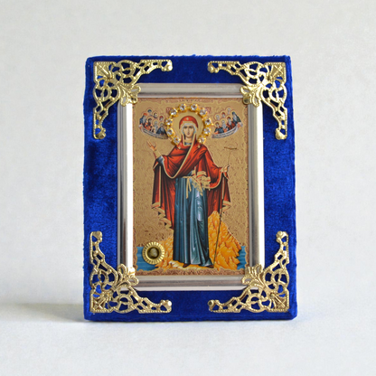 Theotokos of Mount Athos icon in velvet frame 9x12 cm