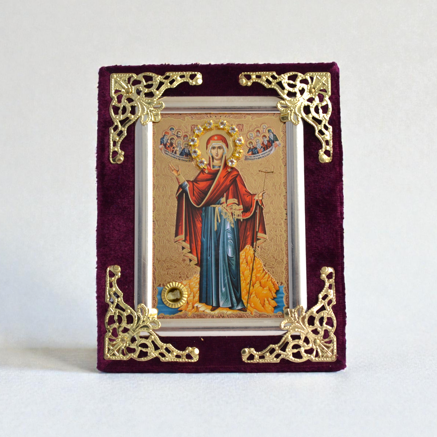 Theotokos of Mount Athos icon in velvet frame 9x12 cm